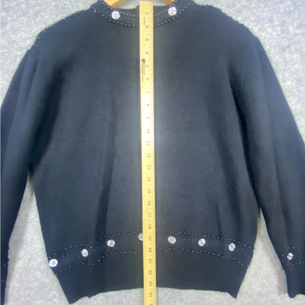 Lindsey Blake Lambswool Angora 80s Vintage Sweater L Black Beaded Rhinestones - Picture 14 of 14